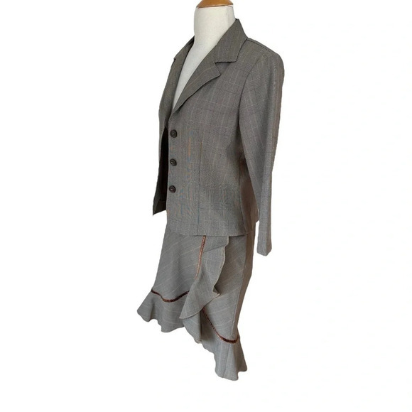 Vintage A-list by wrapper 7 brown plaid lightweight career wear skirt suit - Picture 4 of 10